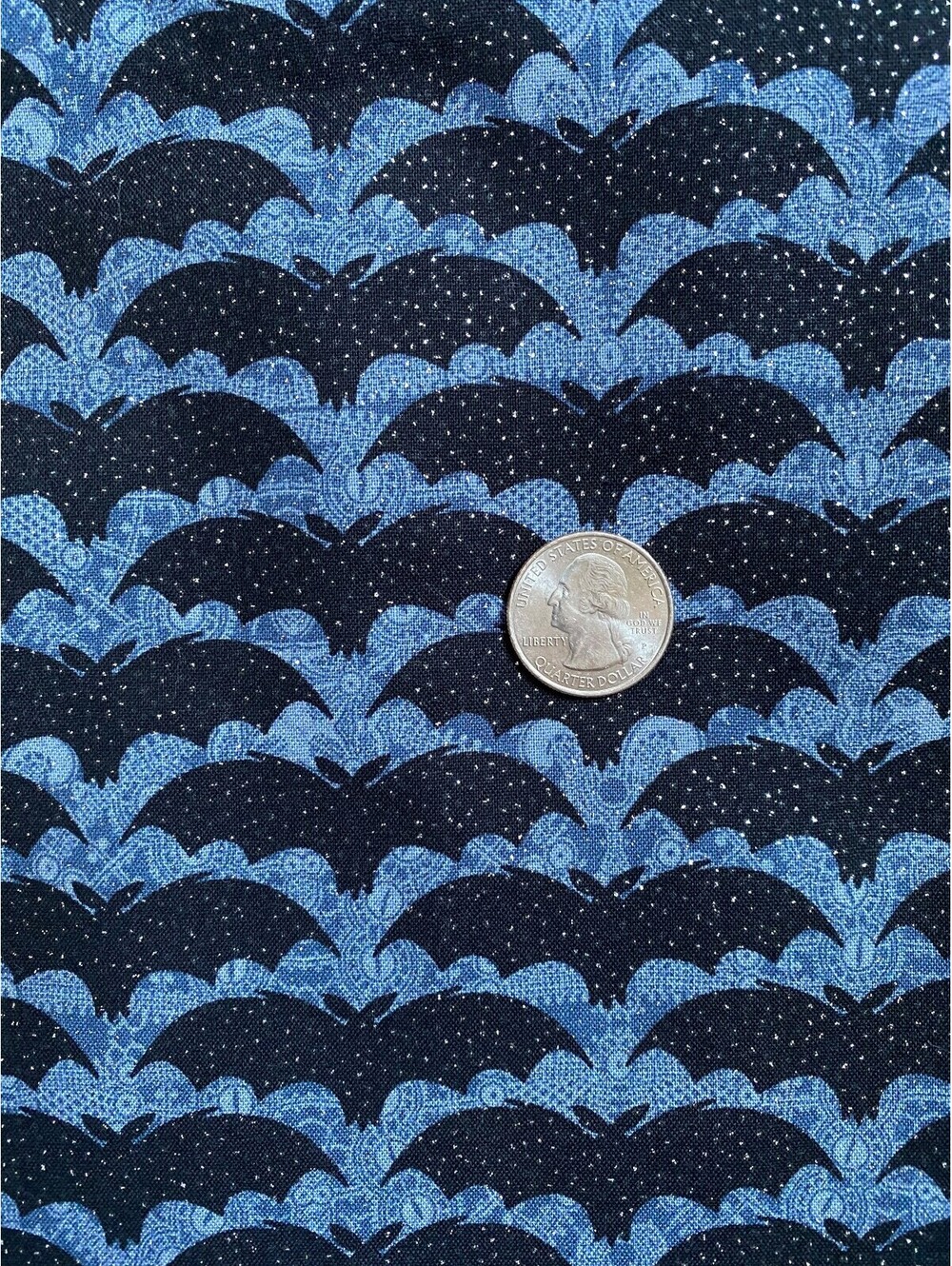 Halloween Bats JoAnn Fabrics 1.5 Yards Black Light Blue Silver Metallic Glitter